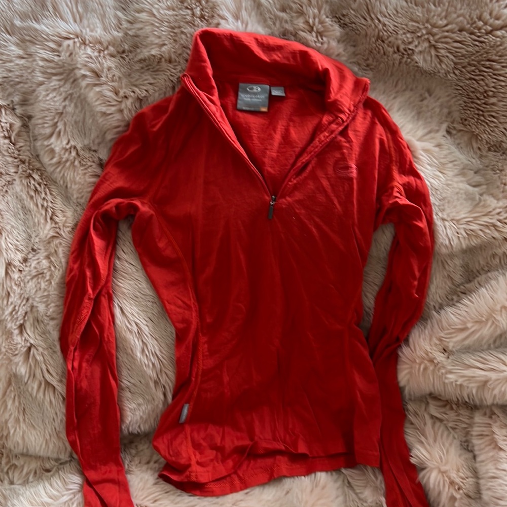 Icebreaker Merino Wool Slim XS orange base layer long sleeve half zip thermal